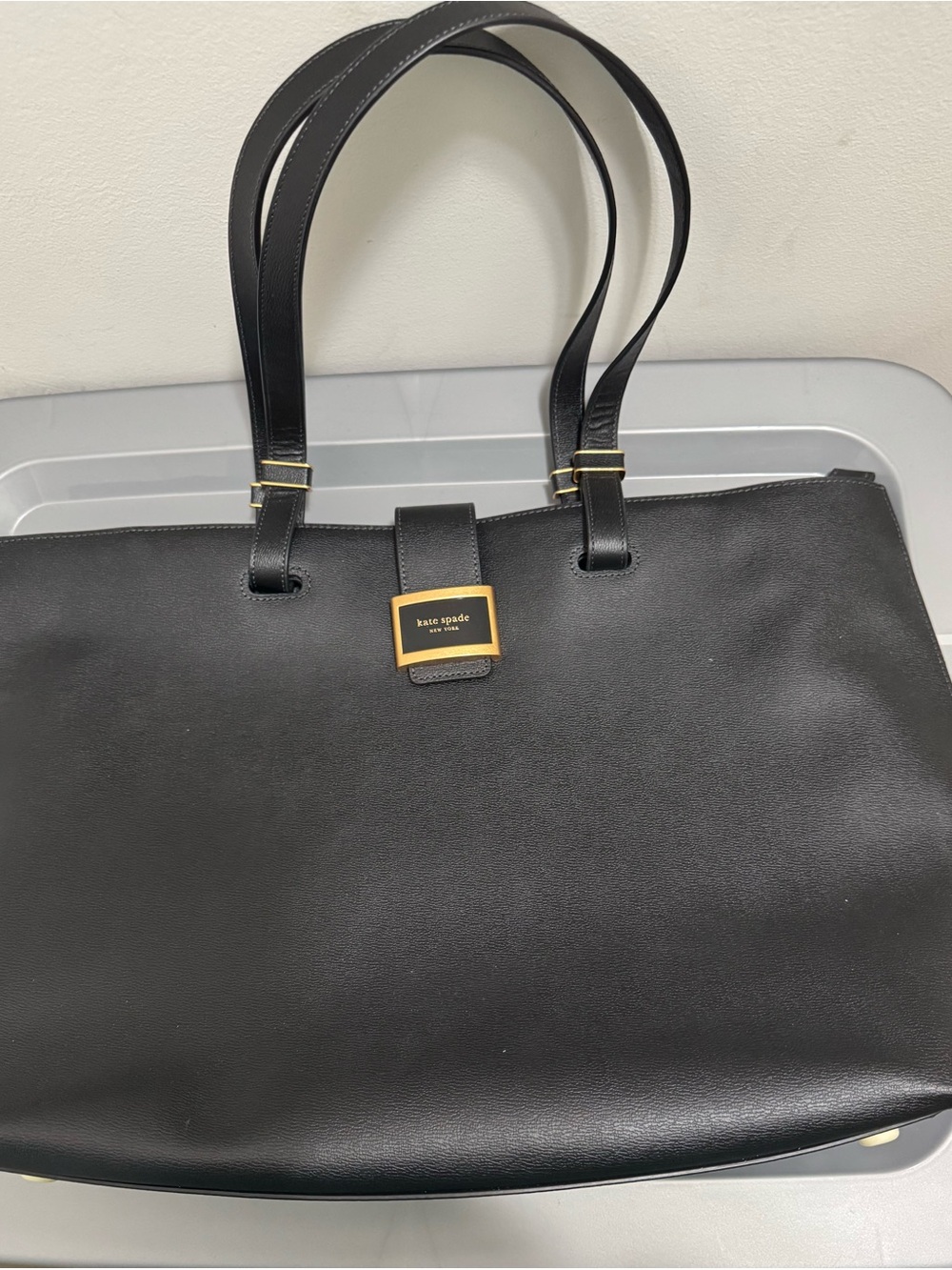 kate spade Black Leather Tote with Gold Hardware